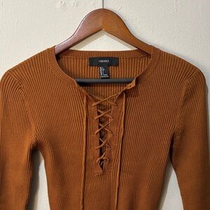 Forever 21 Rust Lace-Up Knit Top